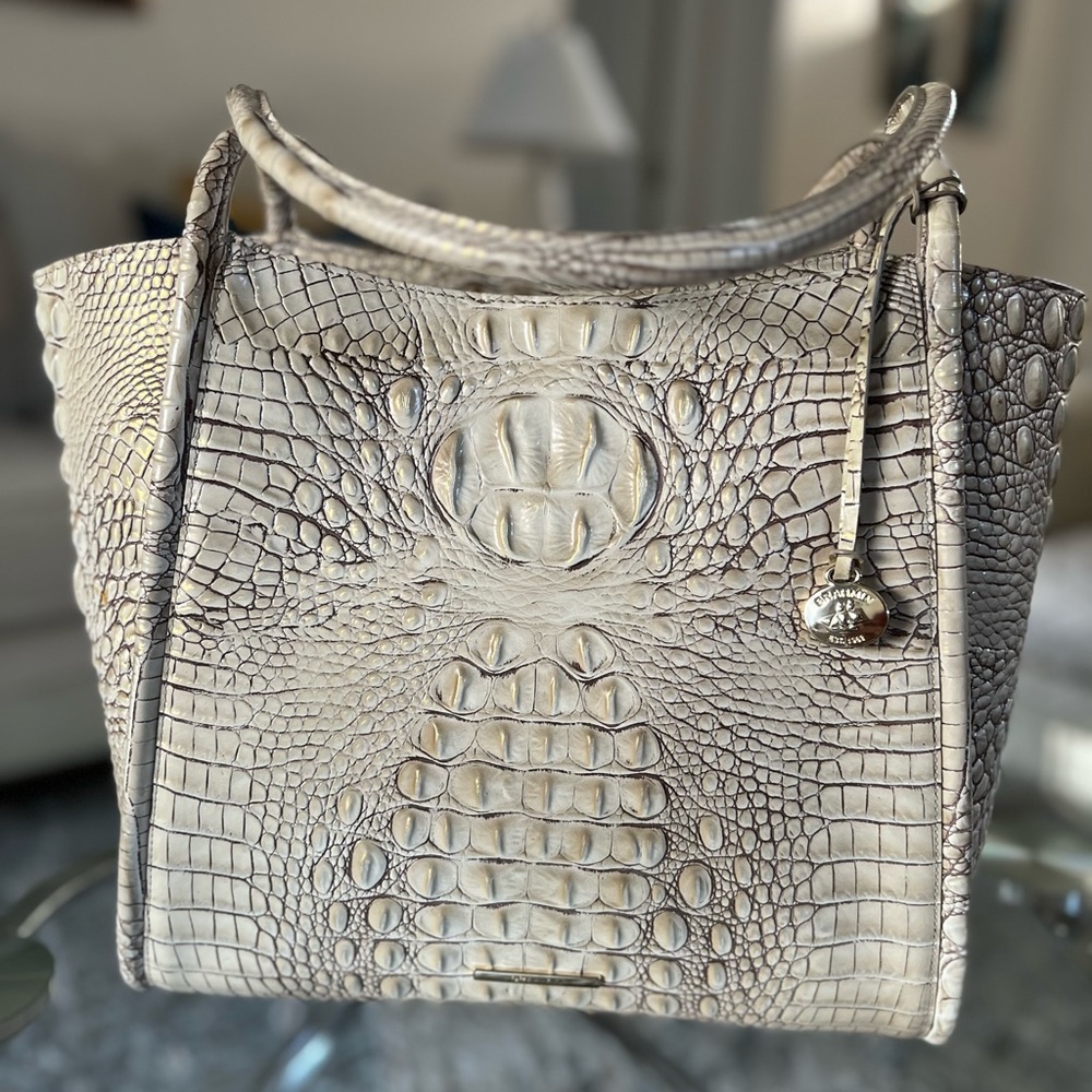 Brahmin Leather Embossed Large Tote - Cream 13W x 12 H x 7 D 22”